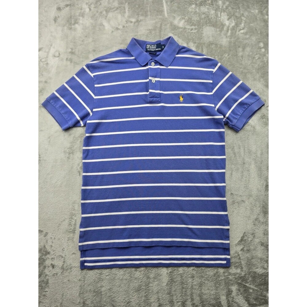 Polo Ralph Lauren Golf Shirt Mens Small Blue White Striped Cotton Tennis Sport
